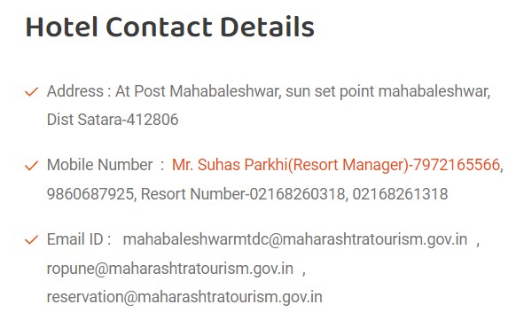 mtdc mahabaleshwar contact number
